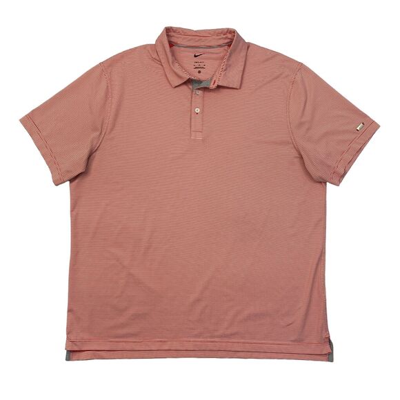 Nike Polo Shirt Men XL Extra Large Orangeade/White Striped Dri Fit Moisture Wick - Picture 1 of 12